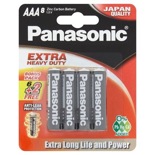 PANASONIC Extra Heavy Duty AAA Zinc Carbon Batteries 8 Pack