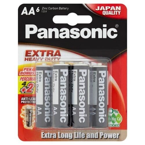 PANASONIC Extra Heavy Duty AA Zinc Carbon Batteries 6 Pack