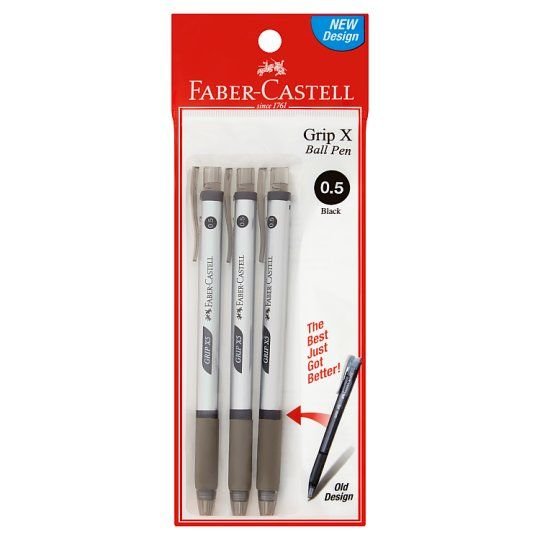 FABER CASTELL Grip X Ball Pen 0.5 mm Black Pack of 3