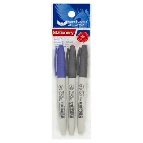 Unicorn UM-770SP Fine Point Permanent Marker Set x 3