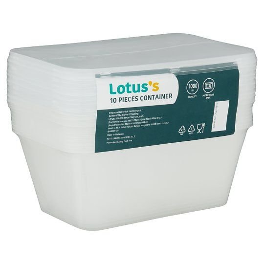 LOTUSS Clear Rectangular Container 1000 ml x 10