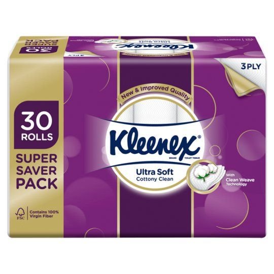 KLEENEX Ultra Soft Regular 3-Ply Toilet Paper 30 Rolls