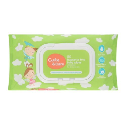 LOTUSS Cute & Care Baby Wipes Fragrance Free 80 Sheets x 2 Packs