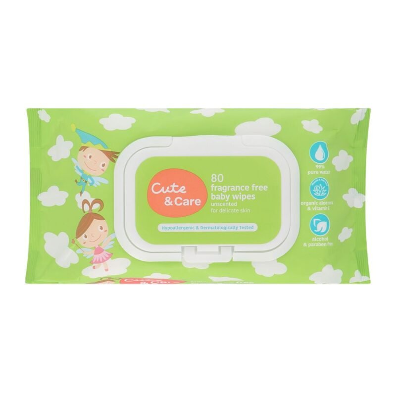 LOTUSS Cute & Care Baby Wipes Fragrance Free 80 Sheets x 2 Packs
