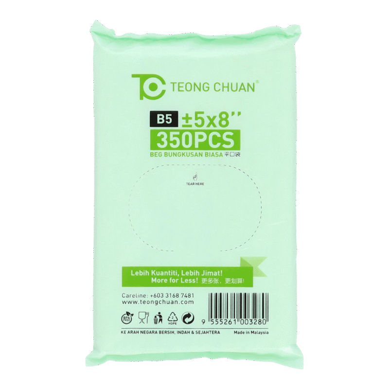 TEONG CHUAN HDPE Plastic Bags B5 5 x 8 Inches 350 Pieces